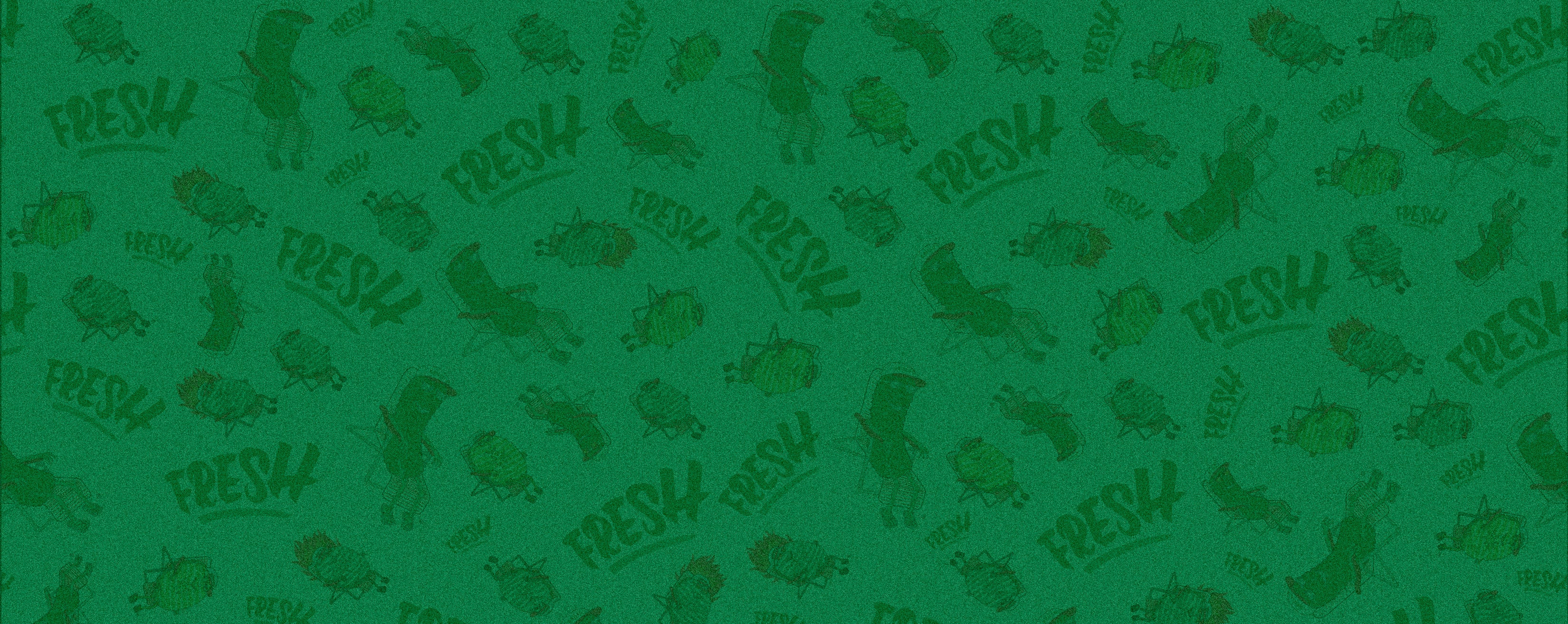 green tinted background of scattered pickle stickers