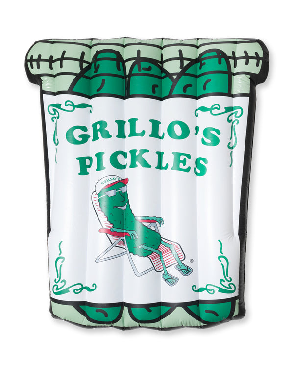 pool floaty in shape of grillo's pickle jar