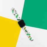 white, green, and yellow background with apple watch with strap that has pickles and "fresh" on it 