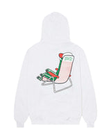 back of hoodie with back of pickle in lounge chair