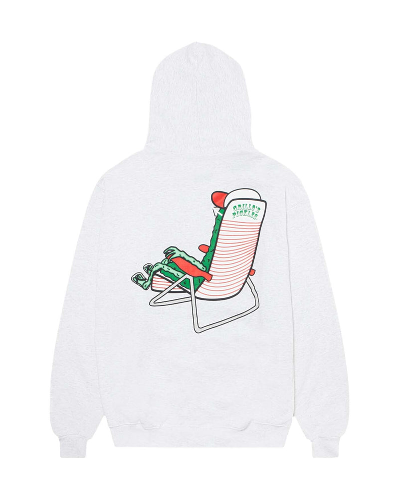 back of hoodie with back of pickle in lounge chair