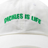 close up of "pickles is life" on hat