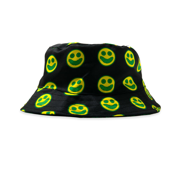 bucket hat with smiley face made of pickles 