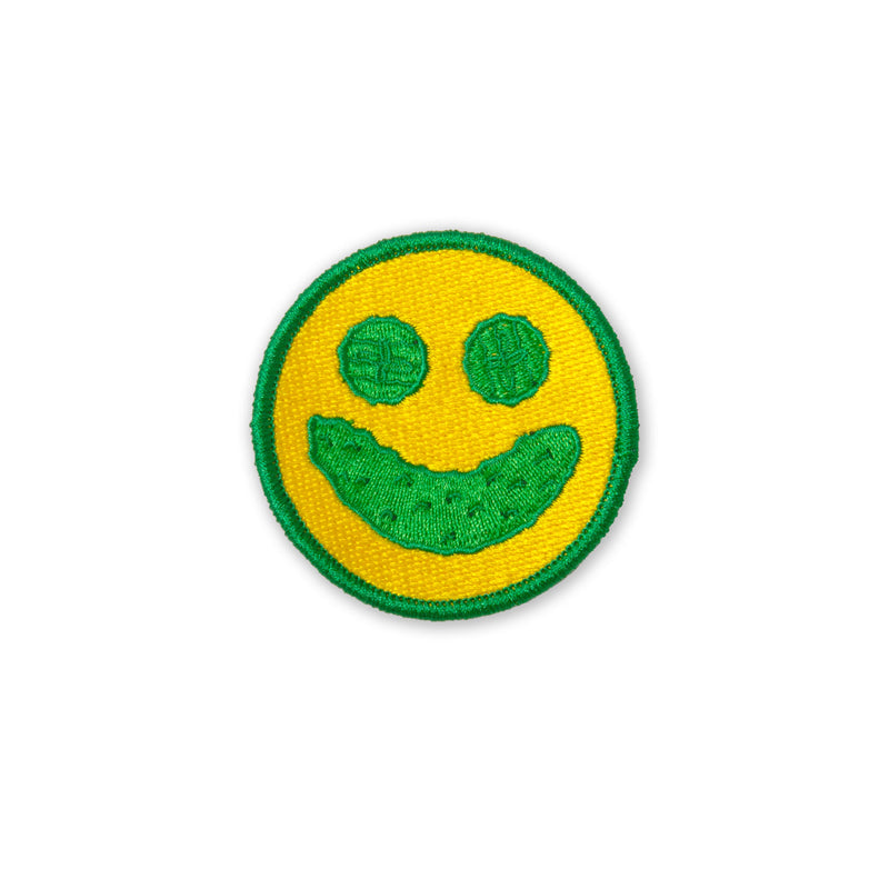 smiley face with pickle smile embroidered patch 