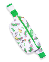 white and green fanny pack with Grillo's Pickles characters