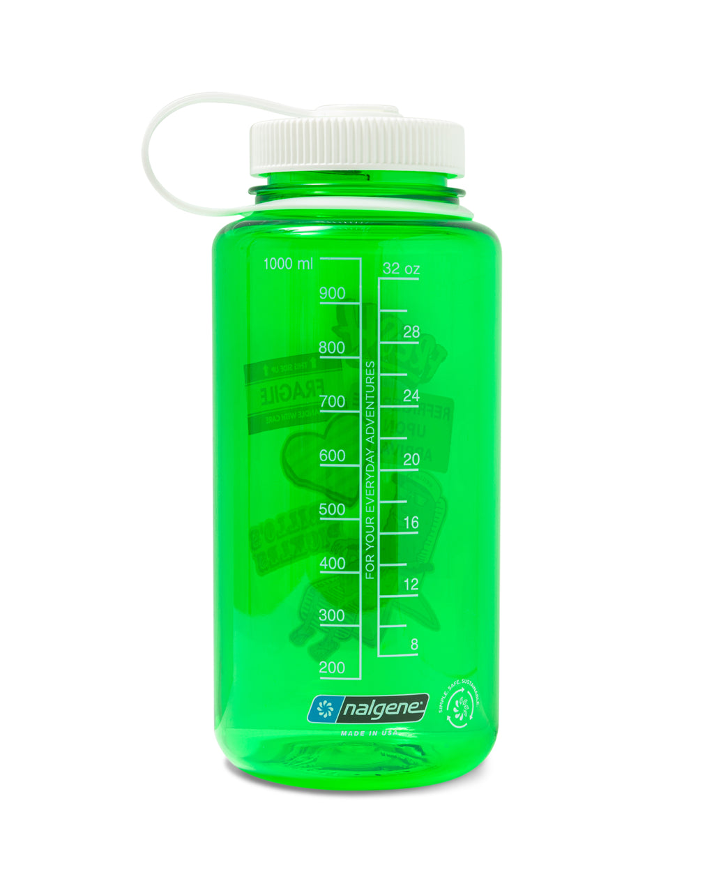 Nalgene Wide Mouth Water Bottle, 32 oz Green w/ White Cap