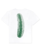 back of white t-shirt with pickle on it